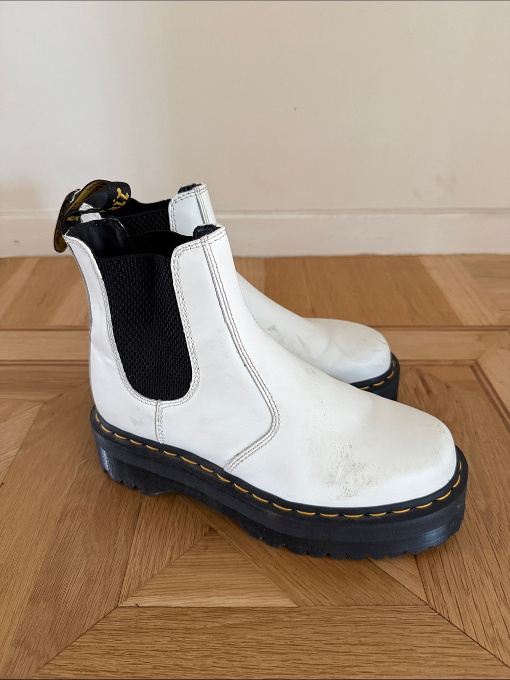 Dr. Martens White Chelsea Platform Ankle Boots